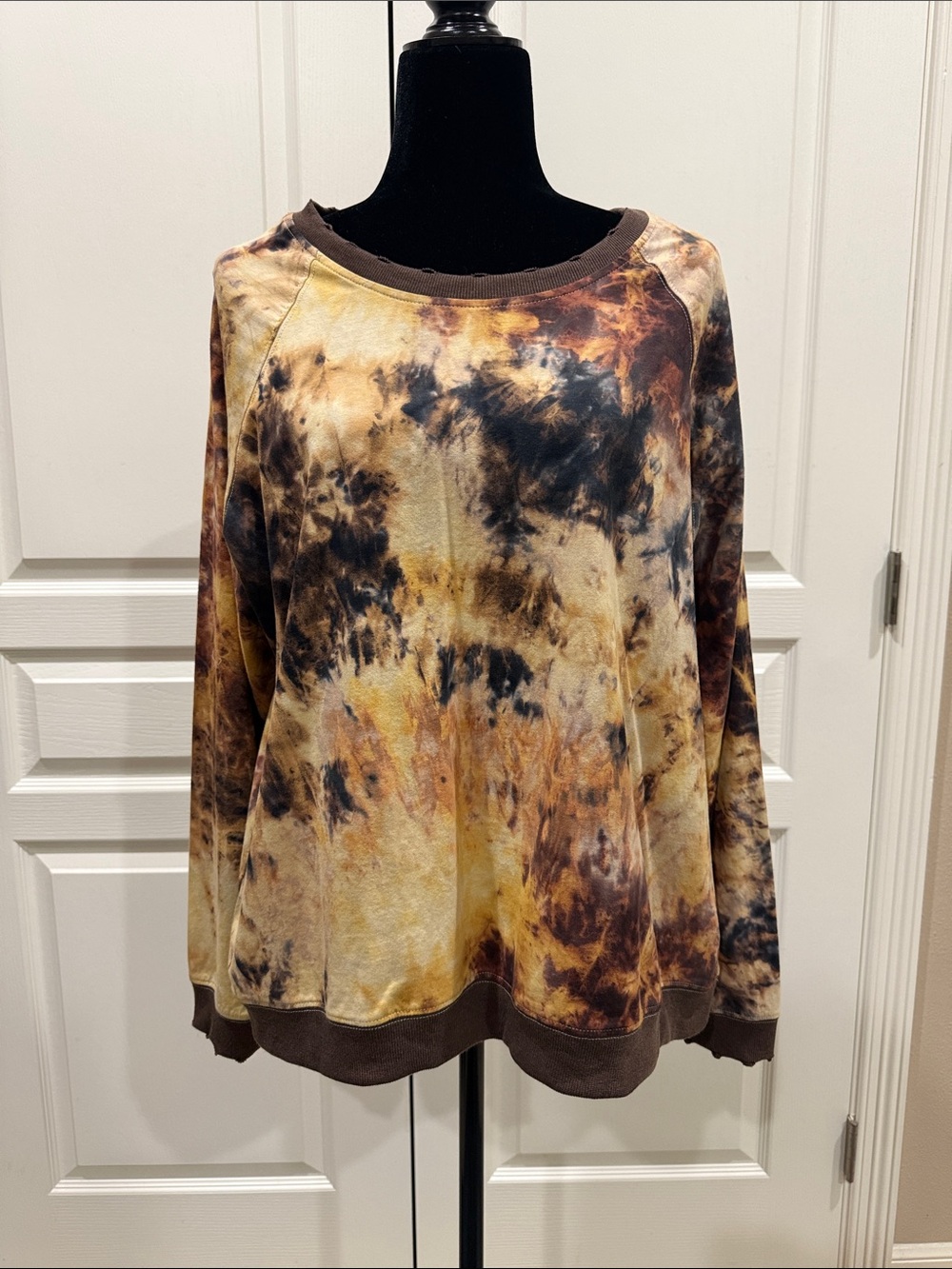 Umgee Tie-Dye Teddy Pullover in Brown, Yellow, Black